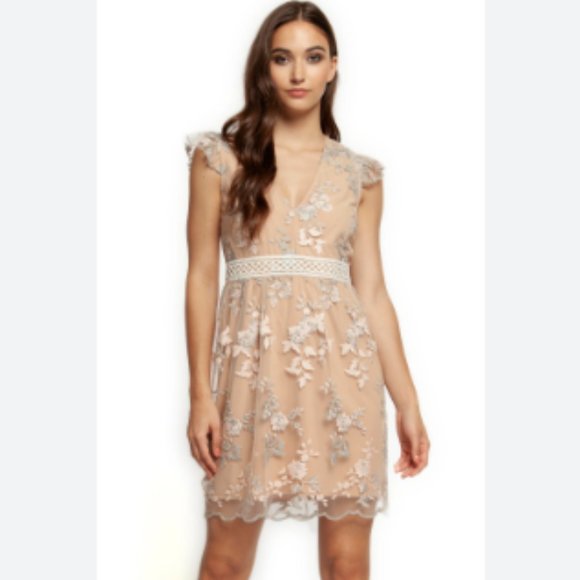 NWT Dex Light Peach chiffon Dress with pastel flowers size XS - Picture 1 of 11